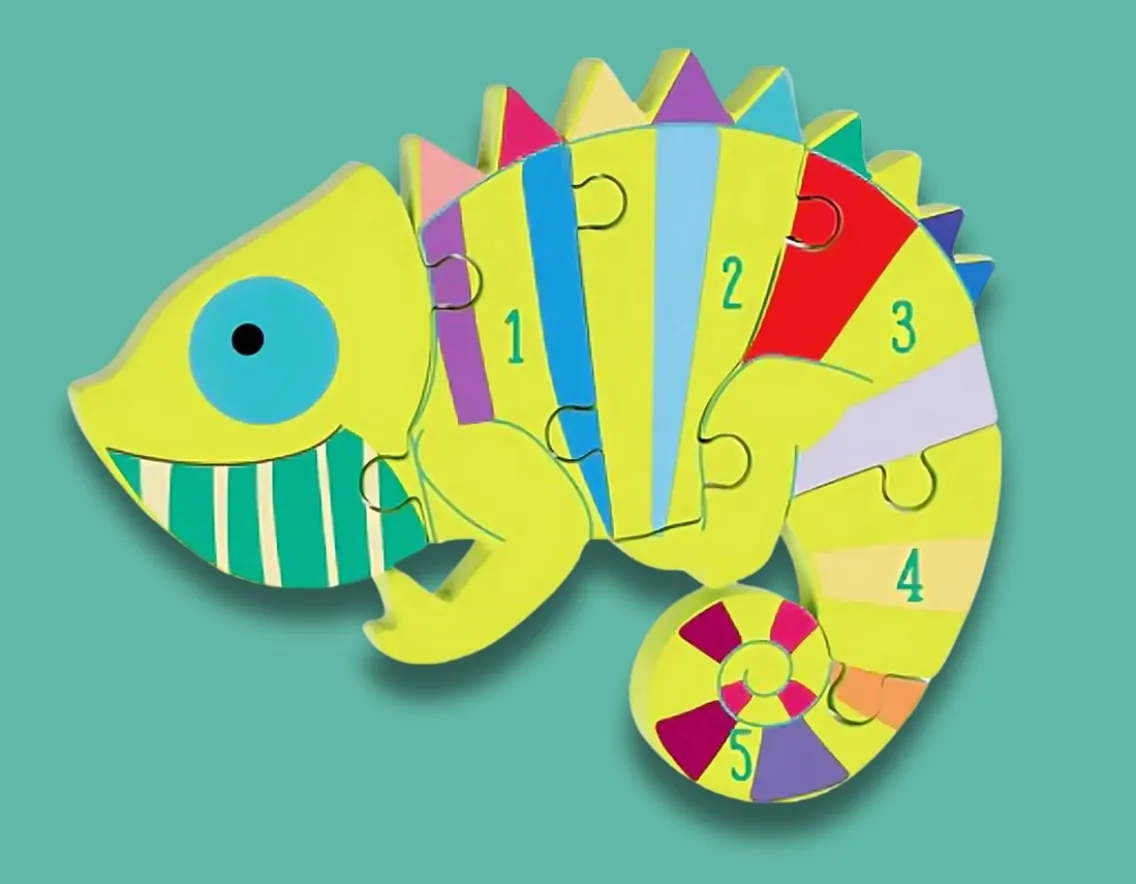 Educational|Puzzles-Orange Tree Toys Chameleon Wooden Number Puzzle