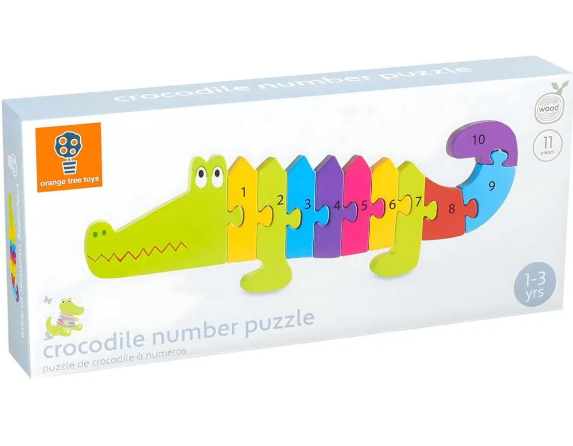 Educational|Puzzles-Orange Tree Toys Crocodile - Wooden Number Puzzle