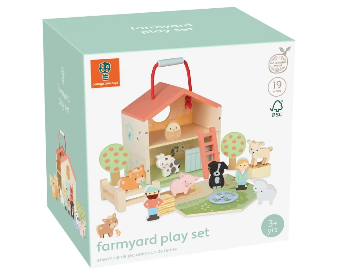 Wooden Toys-Orange Tree Toys Farmyard Play Set - 19 Wooden Pieces