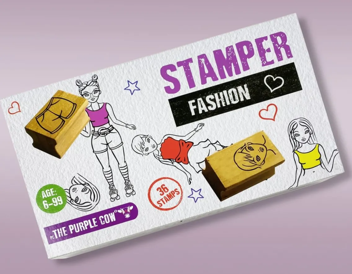 Creativity|Exclusive To Wicked Uncle-The Purple Cow Fashion Stamper Set - 36 Wooden Stamps