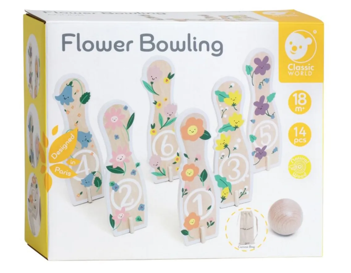 Wooden Toys|Age 2-Classic World Flower Bowling - 14 Wooden Pieces!