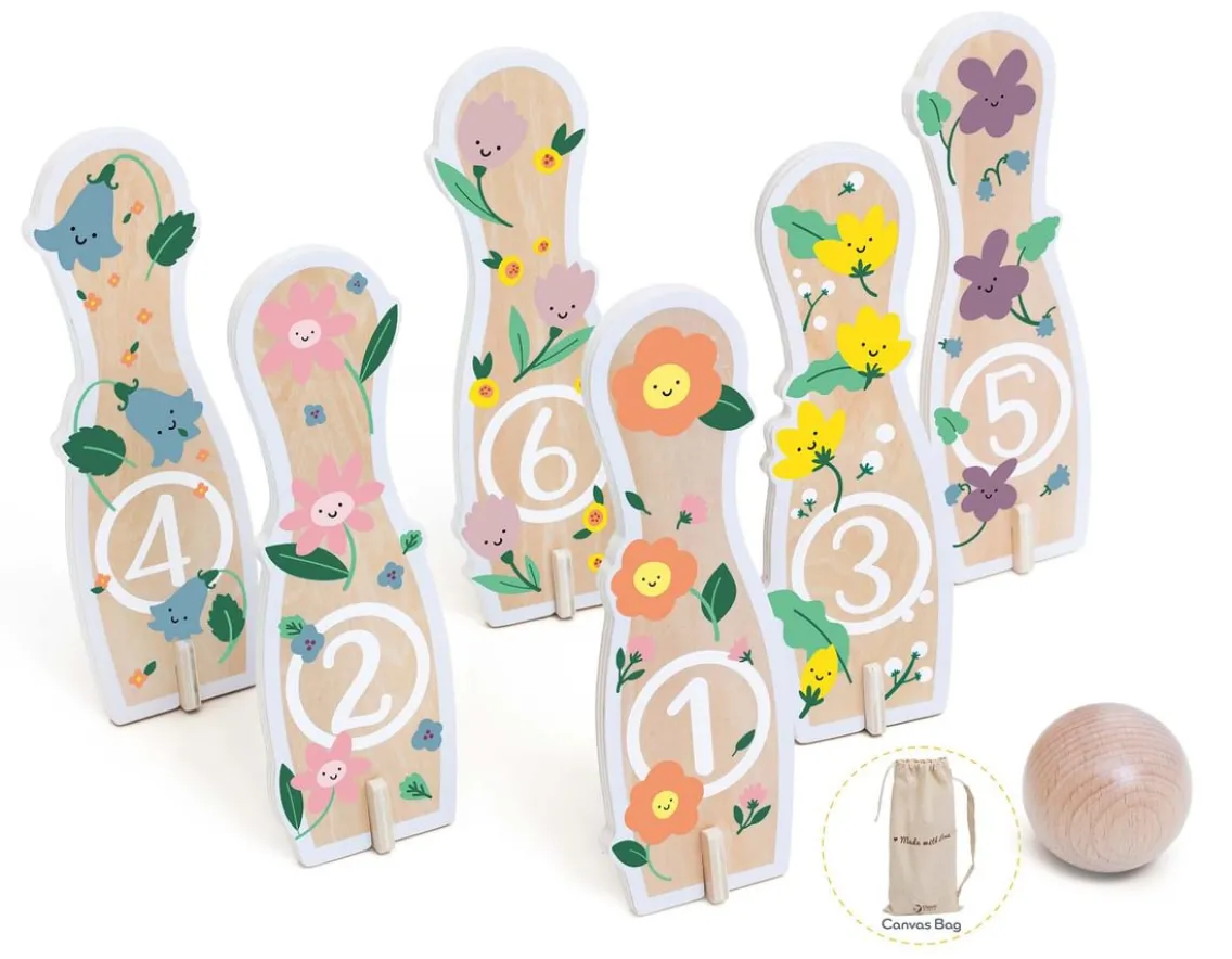 Wooden Toys|Age 2-Classic World Flower Bowling - 14 Wooden Pieces!
