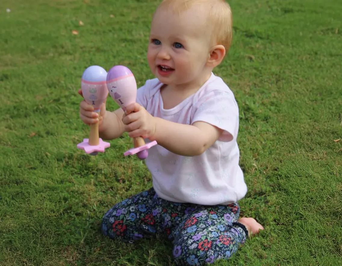 Wooden Toys|Age 3-Orange Tree Toys Pink Mouse & Cat Maraca Set