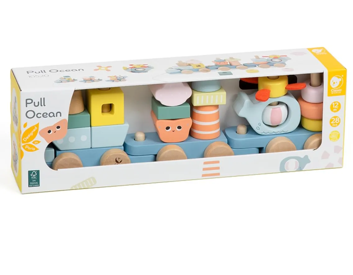 Wooden Toys|Age 2-Classic World Pull Along Ocean - 28 Wooden Pieces