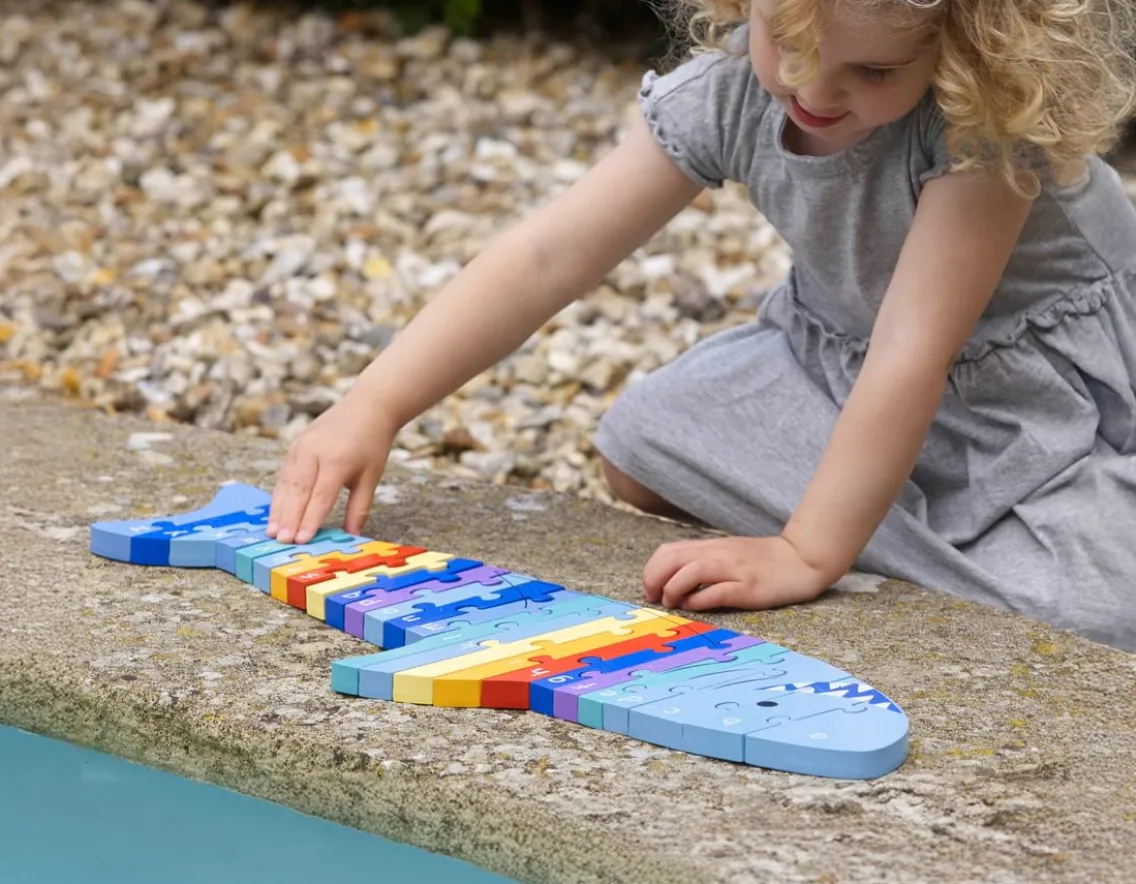 Educational|Puzzles-Orange Tree Toys Shark Alphabet Wooden Puzzle