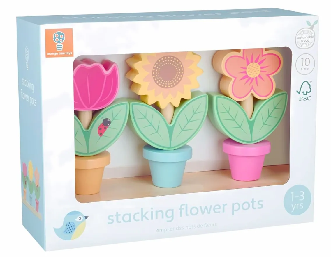 Wicked Fun|Wooden Toys-Orange Tree Toys Stacking Flower Pots - FSC Wood