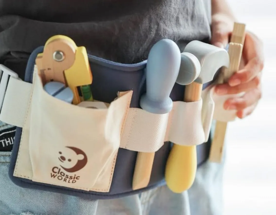 Adventurer|Wooden Toys-Classic World Tool Belt Set - 10 Wooden Pieces