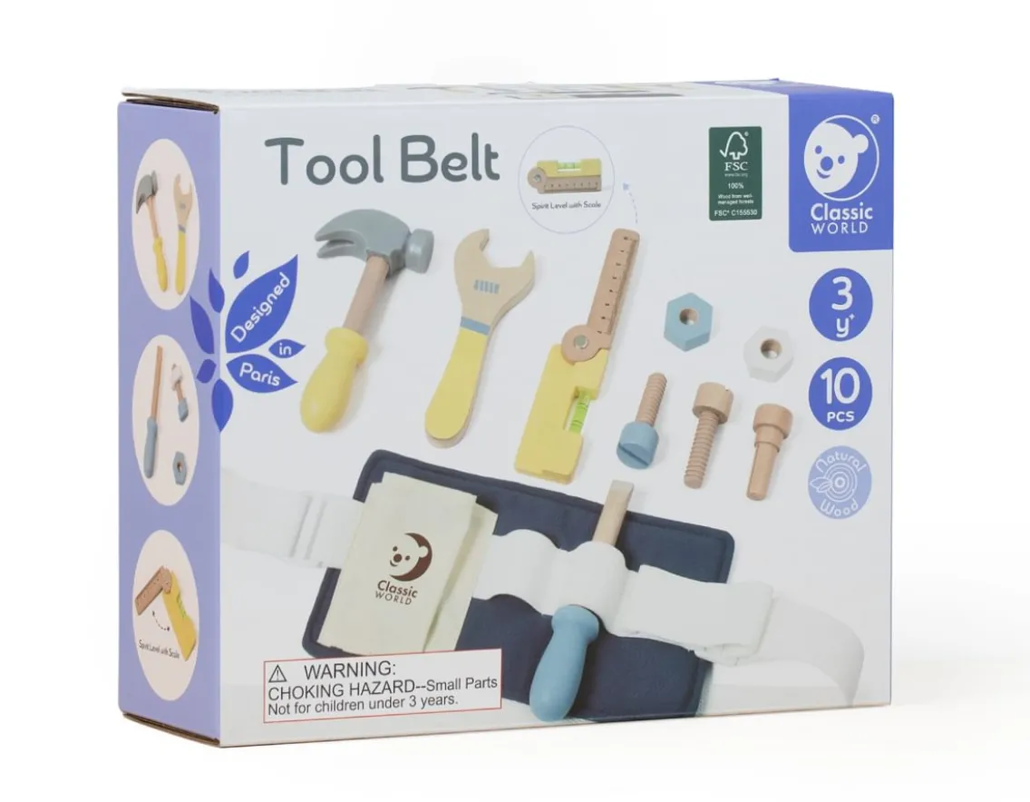 Adventurer|Wooden Toys-Classic World Tool Belt Set - 10 Wooden Pieces